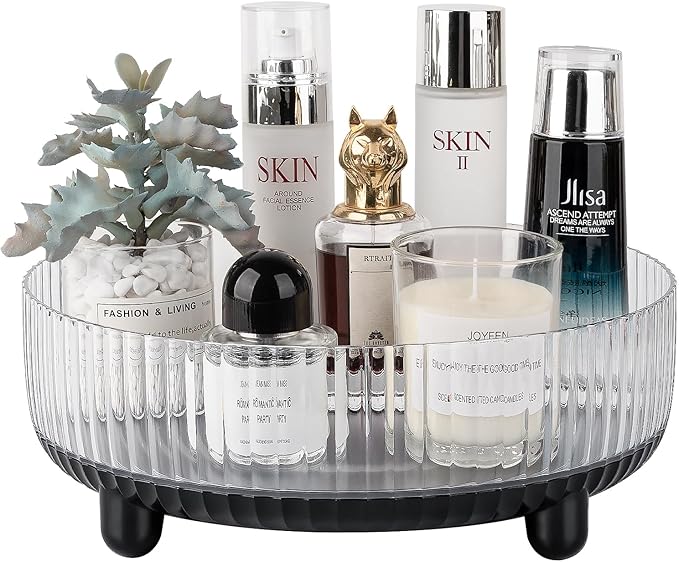 Anyoifax 360 Rotating Makeup Organizer Perfume Tray Skincare Holder Spinning Cosmetic Storage Bathroom Countertop Organizer Lazy Susan Turntable for Dresser, Vanity, Kitchen, Large Black
