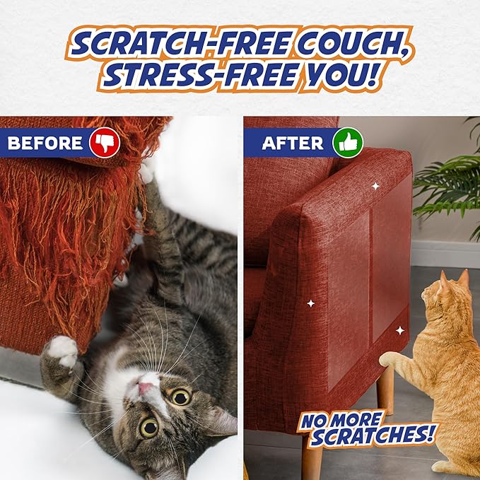 15 Pack Cat Scratch Furniture Protector Tape Sheets,Double-Sided Sticky Training (7 XL, 6 Large, 2 Medium), Anti-Scratch Couch & Sofa Guard, Clear, Not for Leather, Velvet, Microfiber