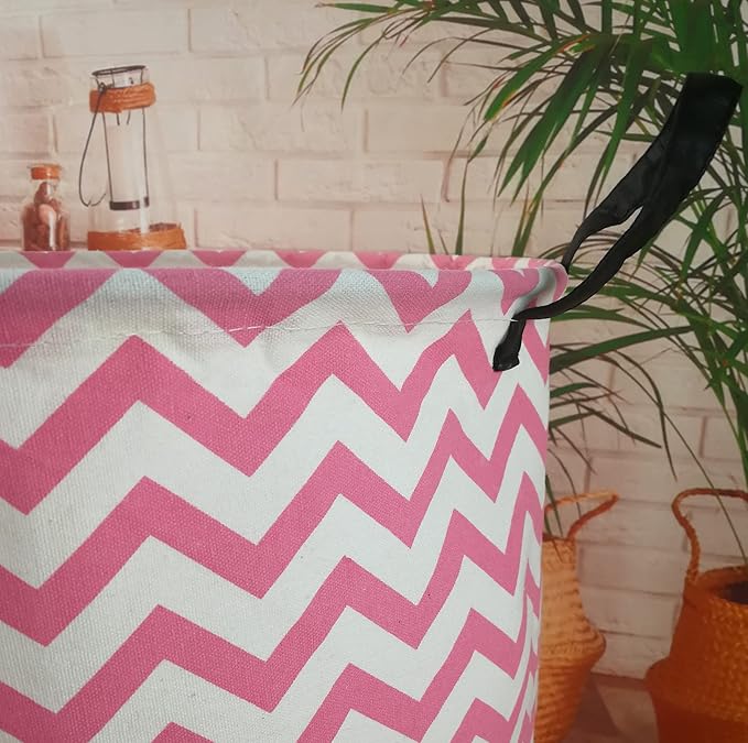 Pink Round Laundry Hamper Storage Basket Bins Clothes Nursery Hamper for Home, Gift Storage Bins with Handles