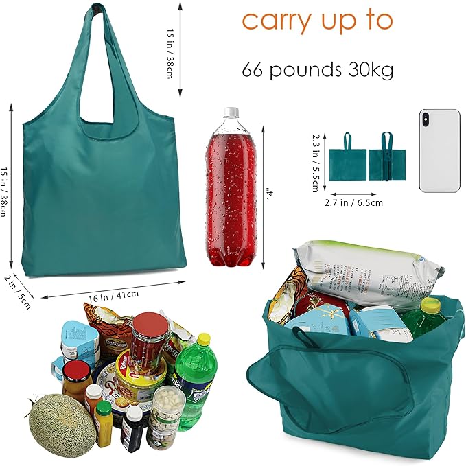BeeGreen Ultimate Travel Tote Bag - Reusable Grocery Shopping Bag Mars Green - Foldable Compact Portable Machine Washable