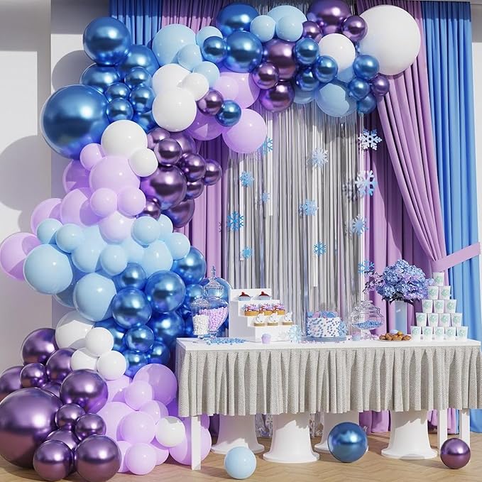 Blue Purple Snowflake Balloons, Pearl Light Blue Purple Metallic Clear Latex Balloons for Girls Princess Snow Winter Wonderland Christmas Baby It's Cold Outside Baby Shower Birthday Party Decorations