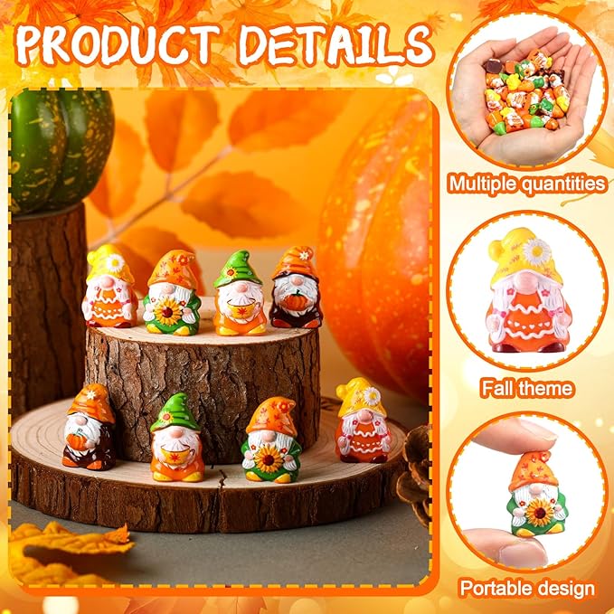 Yaomiao 60 Pcs Fall Thanksgiving Mini Resin Gnomes Figures Resin Mini Statues Maple Leaves Pumpkin Snowflake Gnomes Table Decor for Winter Fall Christmas Festive Home Kitchen Tiered Tray