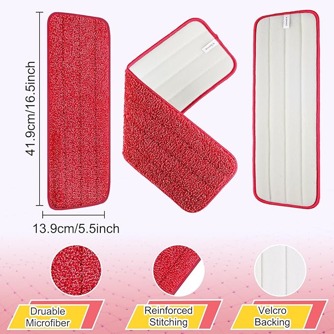 16.5 inch Reusable Mop Pads Microfiber Spray Mop Replacement Heads for Wet/Dry Mops Compatible with Bona Floor Care System (5 Pack)