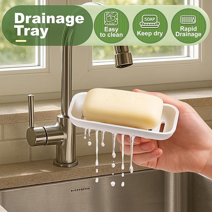 Travel Soap Case soap Holder,Leak Proof Soap Holder with Silicone Sealed lid,Keep Dry with Drainage Tray,Soap Dish for Travel, Gym, Bathroom, Outdoor, Camping, School(White)