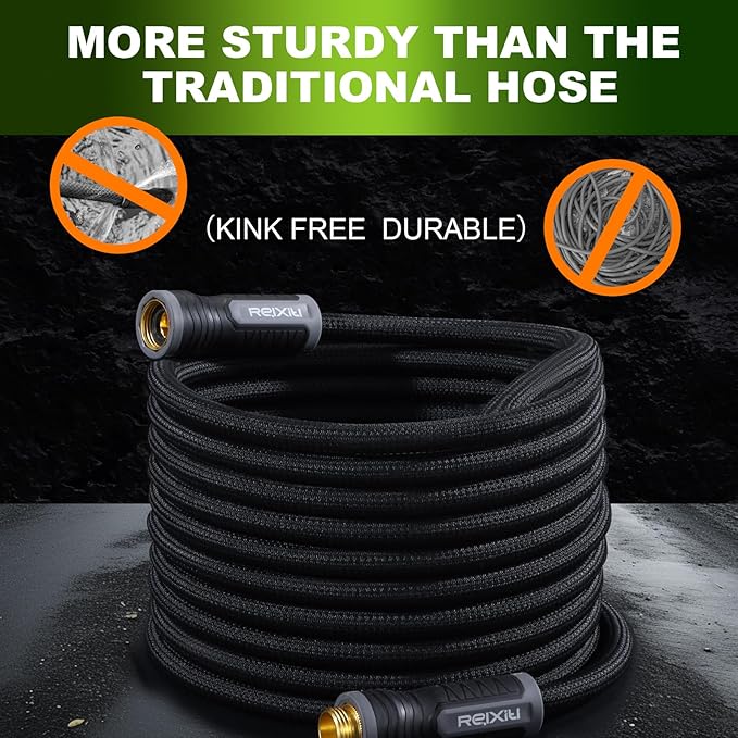 Relxitl Garden Hose, Flexible Water Hose, Ultra Lightweight Non-Expanding hose, Leak proof, Pressure Resistant for Yard, Outdoor (Black, 5FT)