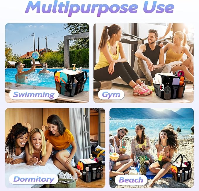 Mesh Shower Caddy Portable, Dorm Room Essentials for College Students, Large Capacity with 8 Pockets Shower Bag for Camping, Swimming, Gym, Travel