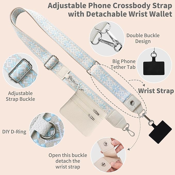 PUGPIU 2 Pack Clip and Go Strap for Phone with Wallet Crossbody - Phone Strap Crossbody with Zippered Pouch, Multifuctional Adjustable Cell Phone Lanyard for Going out