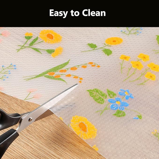 INNOLITES Shelf Liners for Kitchen Cabinets Non-Adhesive Drawer Liner with Floral, Waterproof Durable Easy to Clean, for Refrigerator, Shelves (Colorful Floral, 11.8" x 240")