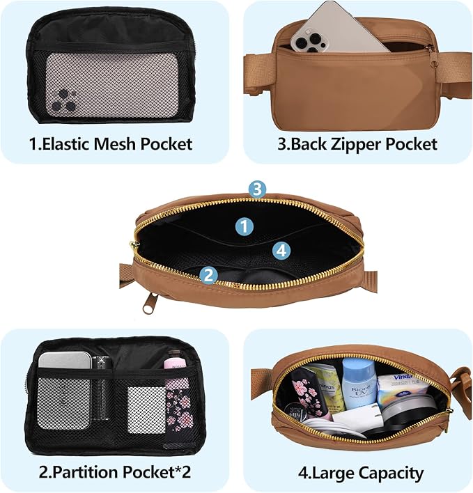 VOROLO Fanny Pack For Women And Men Crossbody Bag Belt Bag with Adjustable Strap Graduation Gifts Brown