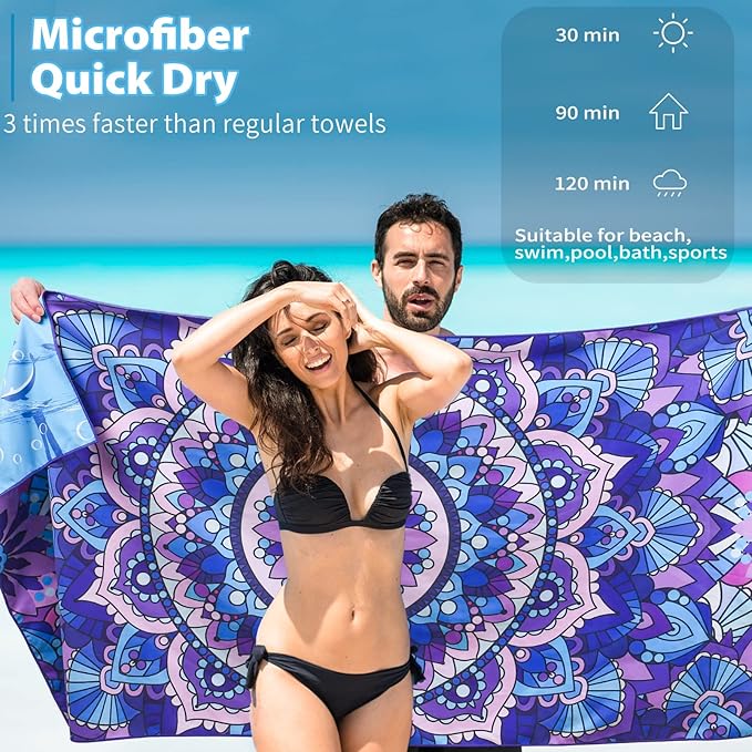 TwoYek 2 Pack Microfiber Thin Beach Towel Lightweight 71x32 Oversized Extra Large Sand Free Towels Quick Dry for Travel Pool Yoga Gym Sports Beach Accessories Vacation Essential Gift