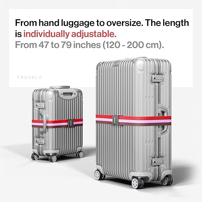 TRAVELY Luggage Straps - Particularly conspicuous & Secure - Incl. 2 Name Tags - Luggage Strap Ideal crosswise - [Set of 2]