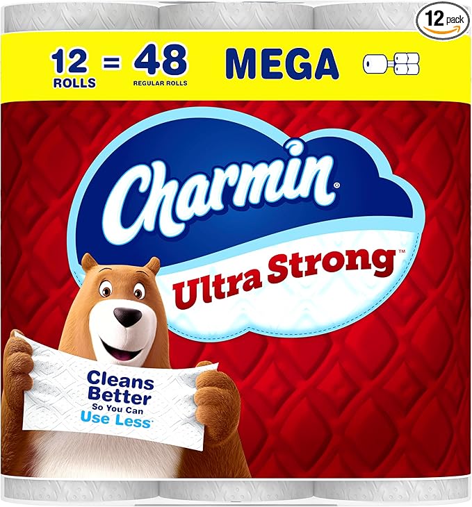 Charmin Toilet Paper Ultra Strong, 12 Mega Rolls = 48 Regular Rolls, 2-ply Bath Tissue