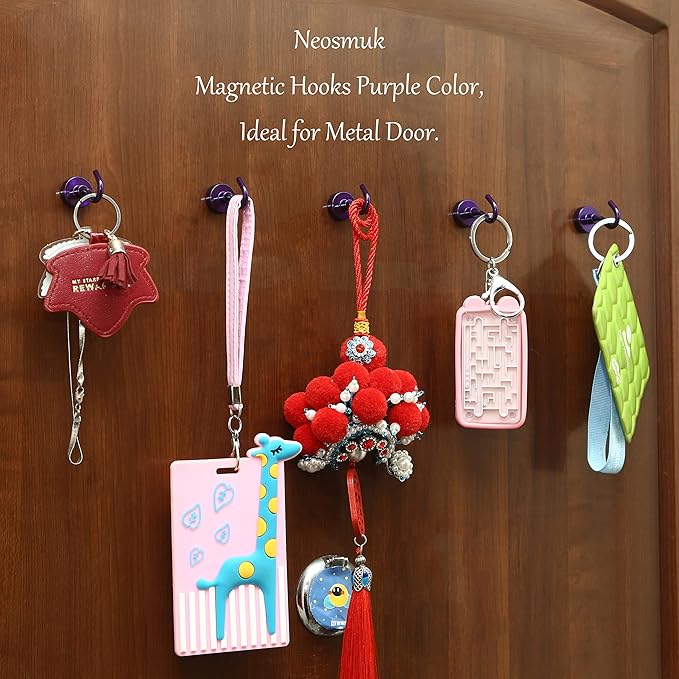 Neosmuk Magnetic Hooks, Cruise Ship Essentials, 30lb+ Heavy Duty Magnetic Hooks for Cruise Cabins, Refrigerator, Grill, Hanging, and Travel | Extra Strong Must-Have Magnet Hook, Purple