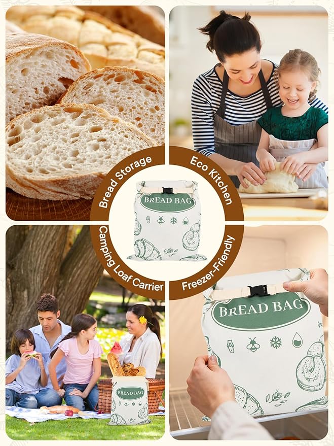 2 Pack Zippered Beeswax Bread Bags 17×13 Inch Large Cotton Sourdough Bread Bags Reusable Bread Storage Bags for Homemade Bread Freezer Safe for Bagel Croissant & Baguette Kitchen Baking Supplies