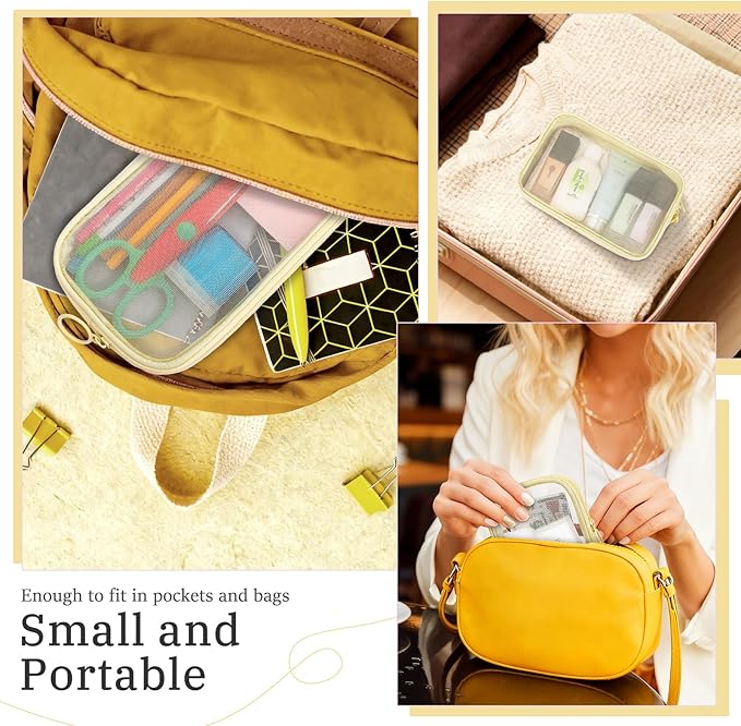 5 Pieces Mini Zipper Nylon Mesh Pouch, Mesh Cosmetic Bags Makeup Bags, Multipurpose Travel Toiletry Bags for Office Supplies and Travel Accessories (Beige, Assorted Sizes)