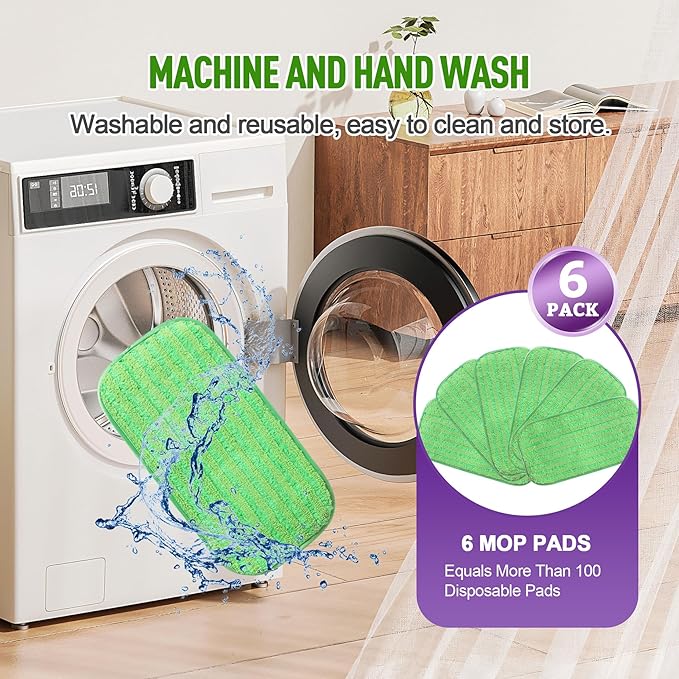 MABUBU 6 Pack Reusable Mop Pads for Swiffer WetJet Sweeper Mops, Microfiber Washable Floor Mop Refills Wet and Dry Use Replacement Pads for Hardwood, Tile, Laminate Floor Cleaning