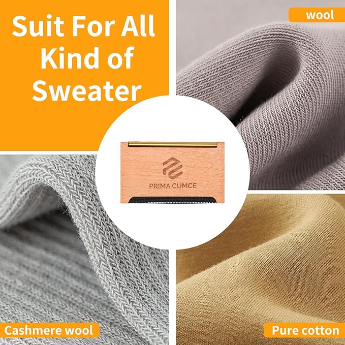 Wooden Cashmere Comb for Knits, Sweaters, Wool & Delicate Fabrics – Manual Fabric Shaver, Fuzz Remover, Portable Depiller for Clothes, Bobbles, Lint, Pilling Tool – Sweater Care Essential