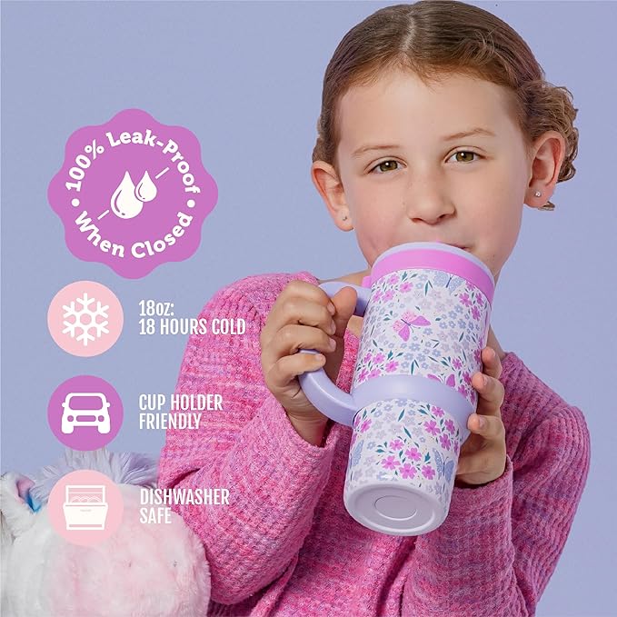 Ello Oasis 18oz Stainless Steel Kids Tumbler with Handle & Retracting Straw, 100% Leakproof, Double-Wall Vacuum Insulated, Kids Water Bottle for School, BPA Free, Dishwasher Safe, Winging It