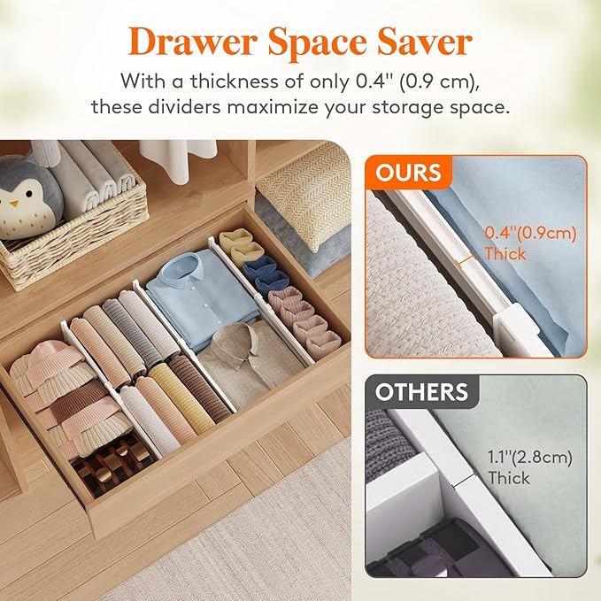 Lifewit 4" High 5 Pack Drawer Dividers, 13.8-22.5" Drawer Divider for Clothes, Adjustable Dresser Drawer Organizers, Plastic Drawers Separators for Clothes, Bedroom, Bathroom, Kitchen, Office