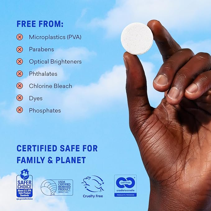 BLUELAND Laundry Detergent Tablets, 120 Count, Spring Bloom Scent, Plastic-Free Eco-Friendly Pods, Sheets, Liquid Alternative - Safe for Sensitive Skin, Gentle