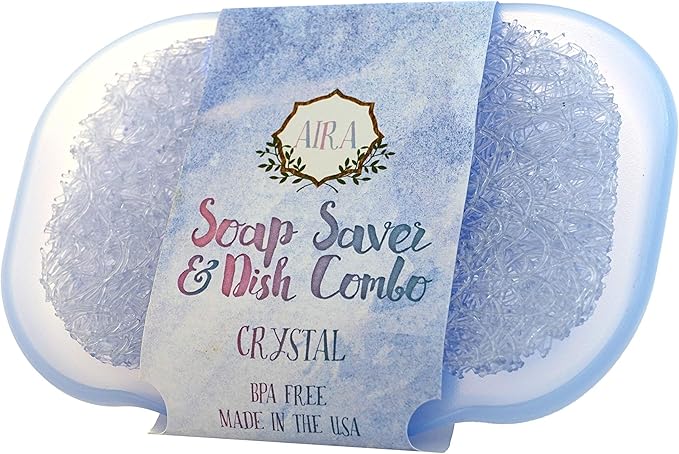 Aira Soap Saver - Soap Dish & Soap Holder Accessory - USA Made BPA Free Shower & Bath Soap Holder - Drains Water, Circulates Air, Extends Soap Life - Fits All Soap Dish Sets - Crystal Dish Combo