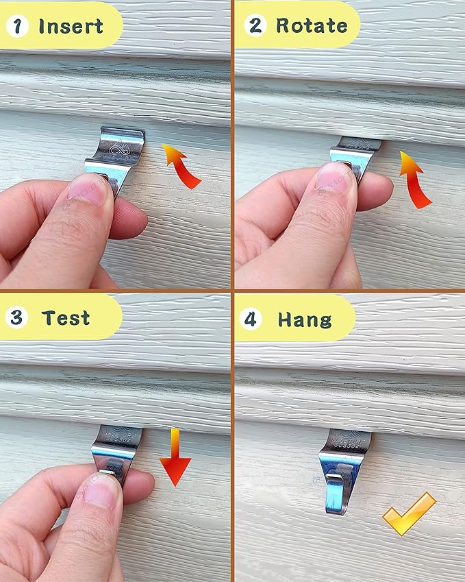 NACETURE Vinyl Siding Hooks Hanger (10 Pack) | No Drill Vinyl Hooks for Hanging Outdoor Decor, Sliver