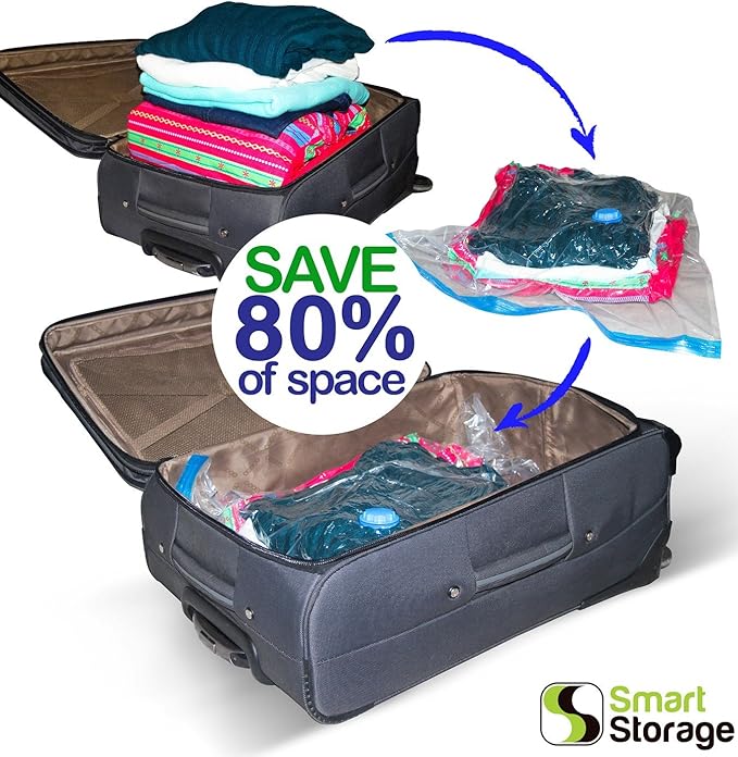 6 PC Large Vacuum Storage Bags | Space Saver Bags Underbed Storage for Clothes, Bedding & Travel Bag Sealer | Vacuum Sealer Bags with Travel Pump | Waterproof Bags Works with Any Vacuum