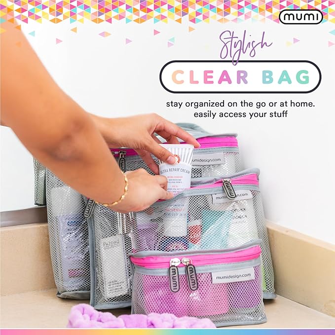 MUMI Travel Toiletry Bag Set of 3 – Clear TSA Approved Toiletry Bags for Women – Reusable Water-Resistant Makeup Organizer Pouches for Skincare, Cosmetics, Travel Accessories, Airport Packing - Orange