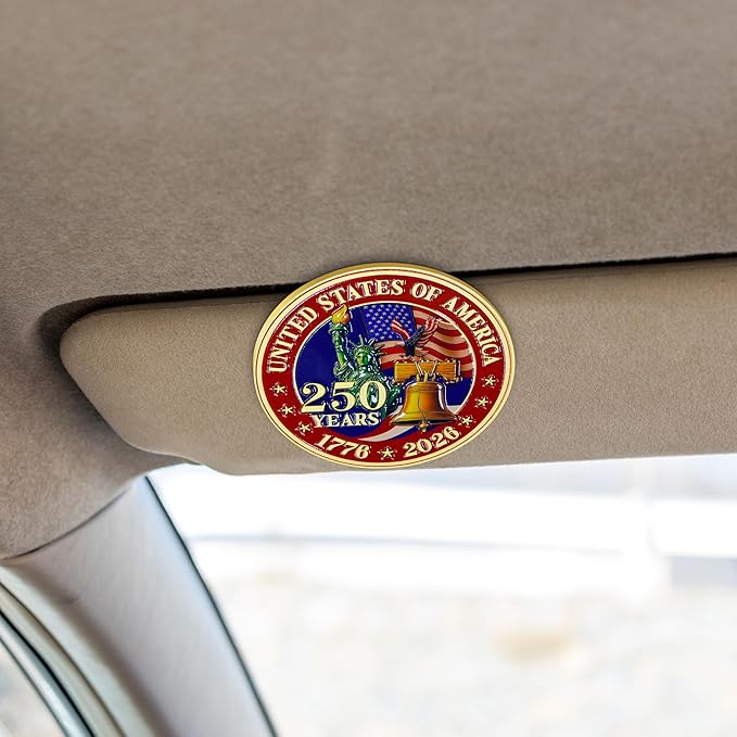 FLAGWIX America 250th Anniversary Car Visor Clip for Patriotic Christmas Decorations - 1776-2026 Metal Visor Clips for Cars 3in - United States 250 Anniversary Car Accessories, Veterans Day Gifts