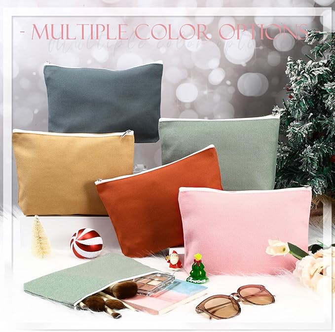 Reginary 10 Pcs Valentines Canvas Makeup Bags Bulk for Women Travel Toiletry Cosmetics Bags Blank DIY Pencil Pouch, Gift for Valentines Patrick's Day Wedding Bridal Shower Coworker(Boho Color)