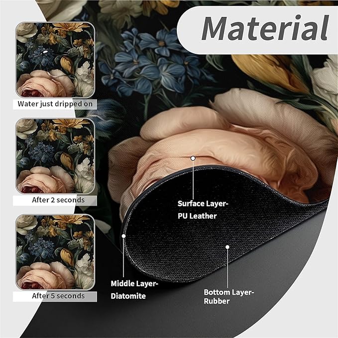 Kitchen Sink Splash Guard, Dark Floral Faucet Mat Sink Gadgets - Super Absorbent Fast Drying Mat Drip Catcher for Kitchen, Bathroom, Sink Mat, Dish Drying Mat, Bathroom (15" X 5.5")