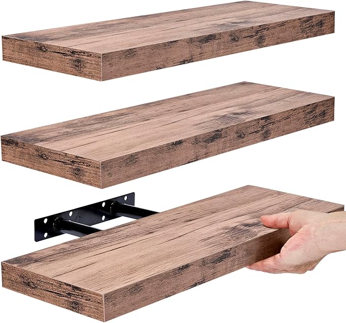 Sorbus Floating Shelves for Kitchen, Bedroom, Bathroom Storage - Wall Mounted, Over Toilet, Hanging Book Shelf for Living Room (Mahogany, 3 Pack)