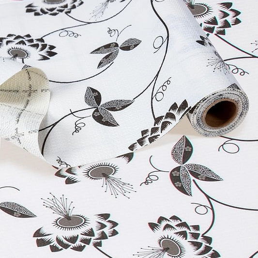 RAY STAR Shelf Liner, Non Adhesive Black Leaves Floral Cabinet Liner for Pantry Drawer, Non Slip, Shelf Liners for Kitchen Cabinets Cupboard 12 Inch x 10 FT (8 Rolls) Signature Delivery