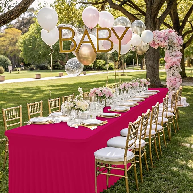 Smiry Spandex Tablecloth, Elastic Fitted Stretch Tablecloth for 8FT Rectangle Tables, Waterproof Washable Table Cover Skirt for Outdoor, Wedding, Banquet & Parties (Fuchsia, 96Lx30Wx30H Inch)