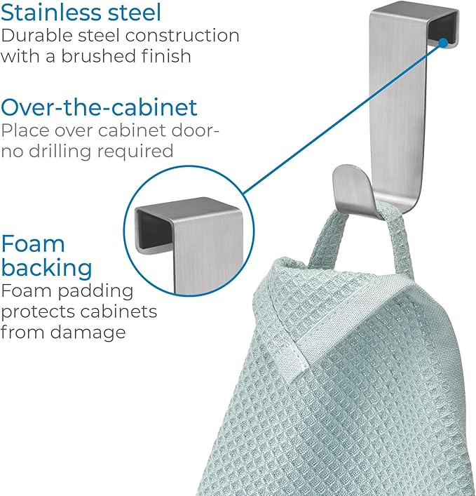 iDesign Forma Brushed Stainless Steel Over-The-Cabinet Storage Hook - 1" x 2.25" x 3"