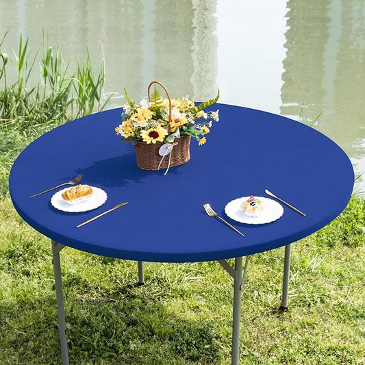 Round Fitted Table Cover Elastic Tablecloth 5ft Stretch Spandex Table Top Cover for Dining Kitchen Home Party Blue 60 Inch