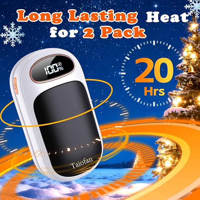 Rechargeable Hand Warmer 2 Pack, LED Display & 4 Levels, Ultrathin Electric Hand Warmers Portable USB Pocket Heater Fits Gloves for Hunting Essentials, Camping, Raynauds, Gifts for Christmas