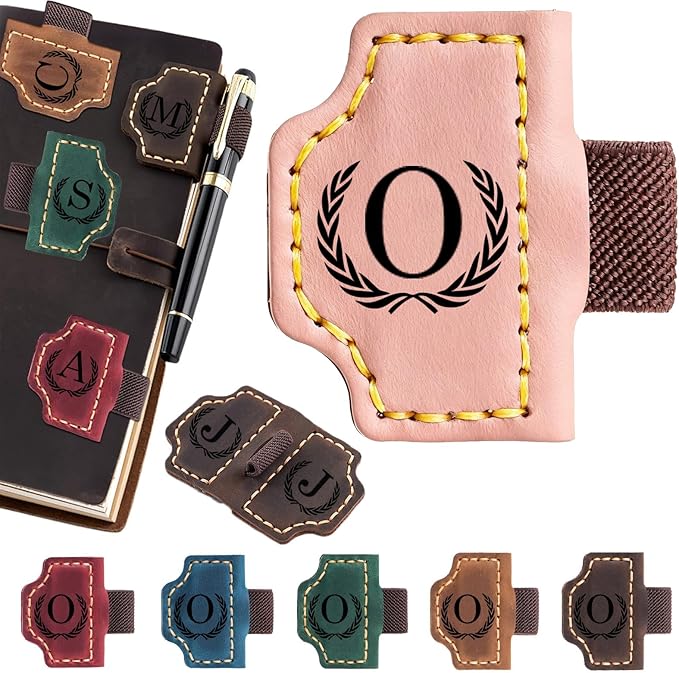 Artlaza Personalized Magnetic Leather Bookmark with Pen Holder - 26 Letters Custom Book Mark with Name Initial Engraved Book Marker for Readers, Book Lovers, Travelers - Gift for Women & Men(Pink，O