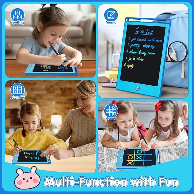 2 Pack LCD Writing Tablet for Kids,8.5 Inch Doodle Board Drawing Tablet Colorful Educational Toys for Boys Girls Reusable Road Travel Game Toy Gifts for 3 4 5 6 7 8 Years Old （Blue+Pink