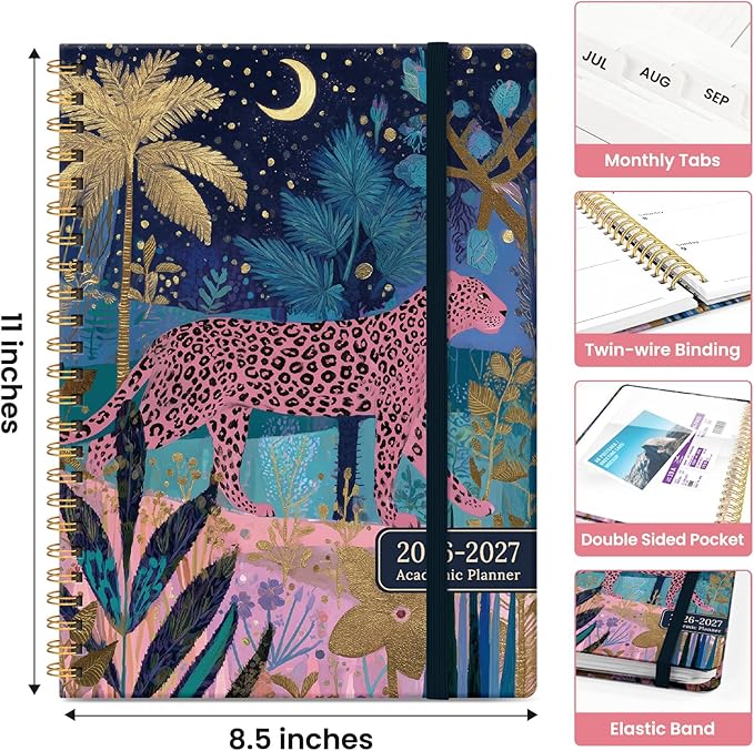 Planner 2026-2027, Academic Year Weekly and Monthly Calender Planner, from Jul 2026 - Jun 2027, Spiral Bound School Planning Book, Perfect for Teacher, Student, Women & Men, A4 (8.5" x 11"), Midnight Jungle