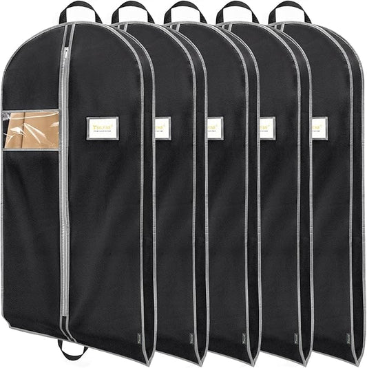 BALEINE 5PK Heavy Duty Garment Bag with Shoe Storage Travel Bag for Dresses, Suit, Coats Travel Essential (54", Black)