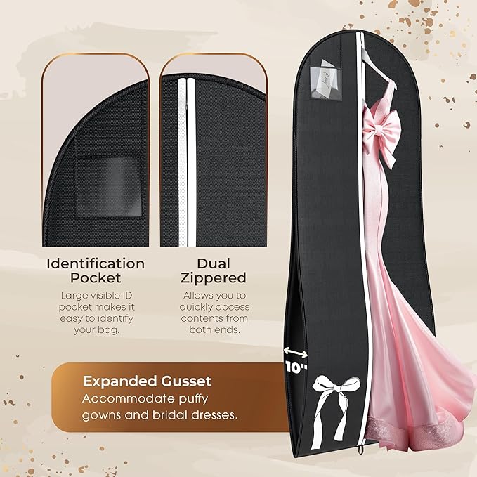 Your Bags 72" Tapered Long Dress Bags for Gowns - Wedding Dress Garment Bag for Dresses - Long Garment Bags for Hanging Clothes, Closet Storage, Hanging Garment Bags, Travel Bridal Dress Bag for Women
