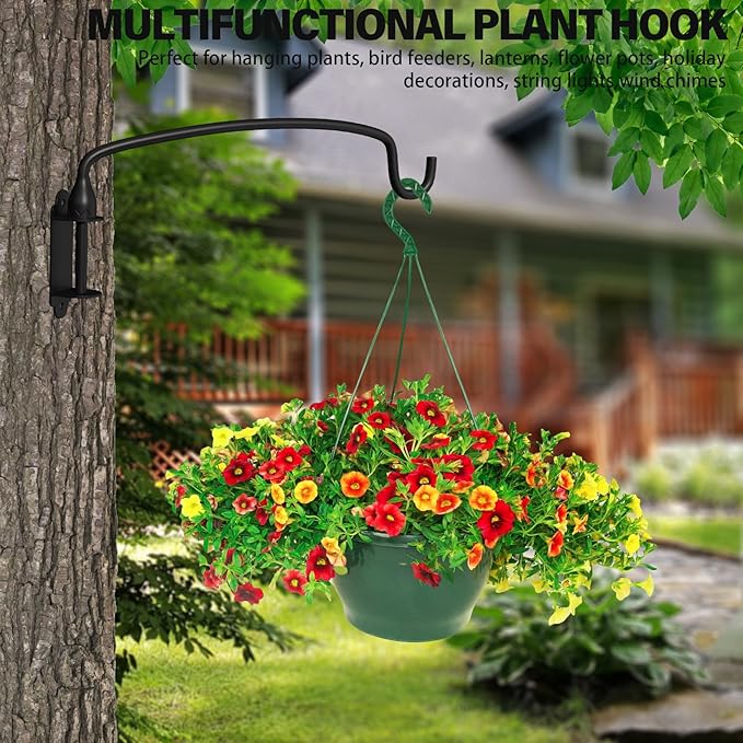 2 Pack Plant Hanger Bracket Wall Mounted Hooks for Hanging Bird Feeder, Flower Bracket, Anti Rust Metal Lanterns 12 Inches