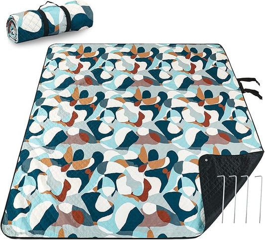 PY SUPER MODE Picnic Blankets Extra Large, Waterproof Foldable Outdoor Beach Blanket Oversized 83x79” Sandproof, 3-Layer Picnic Mat for Camping, Hiking, Travel, Park, Concerts-Camouflage