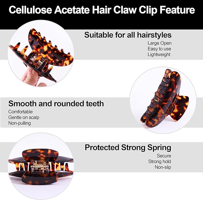 Big Claw Hair Clips for Women Hair Jaw Clips Large Hair Claw Clamps Acetate Hair Clip 2 Pack,Tortoise/Burgundy