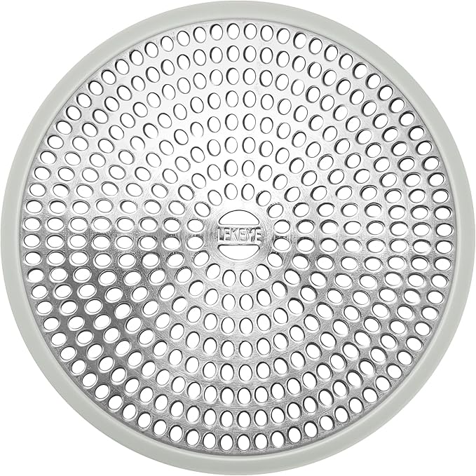 LEKEYE Shower Drain Hair Catcher | Strainer | Shower Stall Drain Cover | Bathroom Drain Protector Stainless Steel and Silicone (Light Gray)