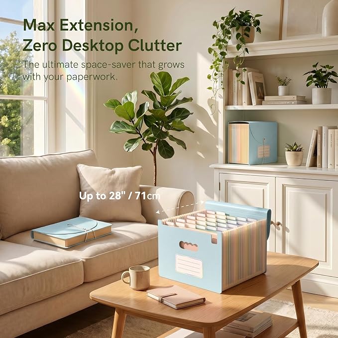 ABC life 26 Pockets Accordion File Organizer, High Capacity Expanding File Folder for Letter A4 Size, Portable Document Holder with A-Z Tabs for Tax Receipt, Teacher & Home Office - Dusty Blue