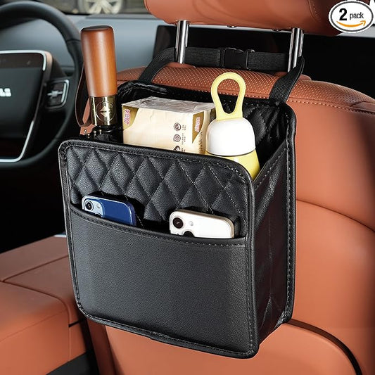 2Pack Car Seat Back Hanging Bag Car Document Holder Multi-Pocket Bottle Bag Storage Waterproof Pu Leather Box Organizer Travel Tidy Pouch Pocket Kids