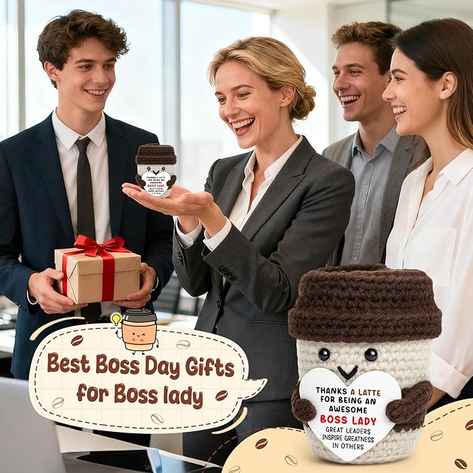 Boss Gifts for Women Boss Lady Leader Manager Supervisor Birthday Handmade Crochet Coffee Mug Cup Gifts Coffee Lover Thank You Best Great Leader Female Desk Office Decor Bosses Day Christmas