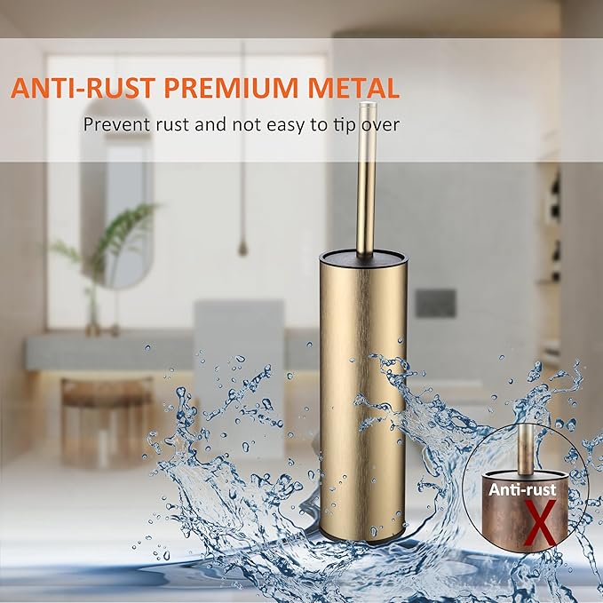 KLDKLD Toilet Brush and Holder Set Premium Material Toilet Bowl Cleaner Free Standing Toilet Bowl Brush and Holder Gold
